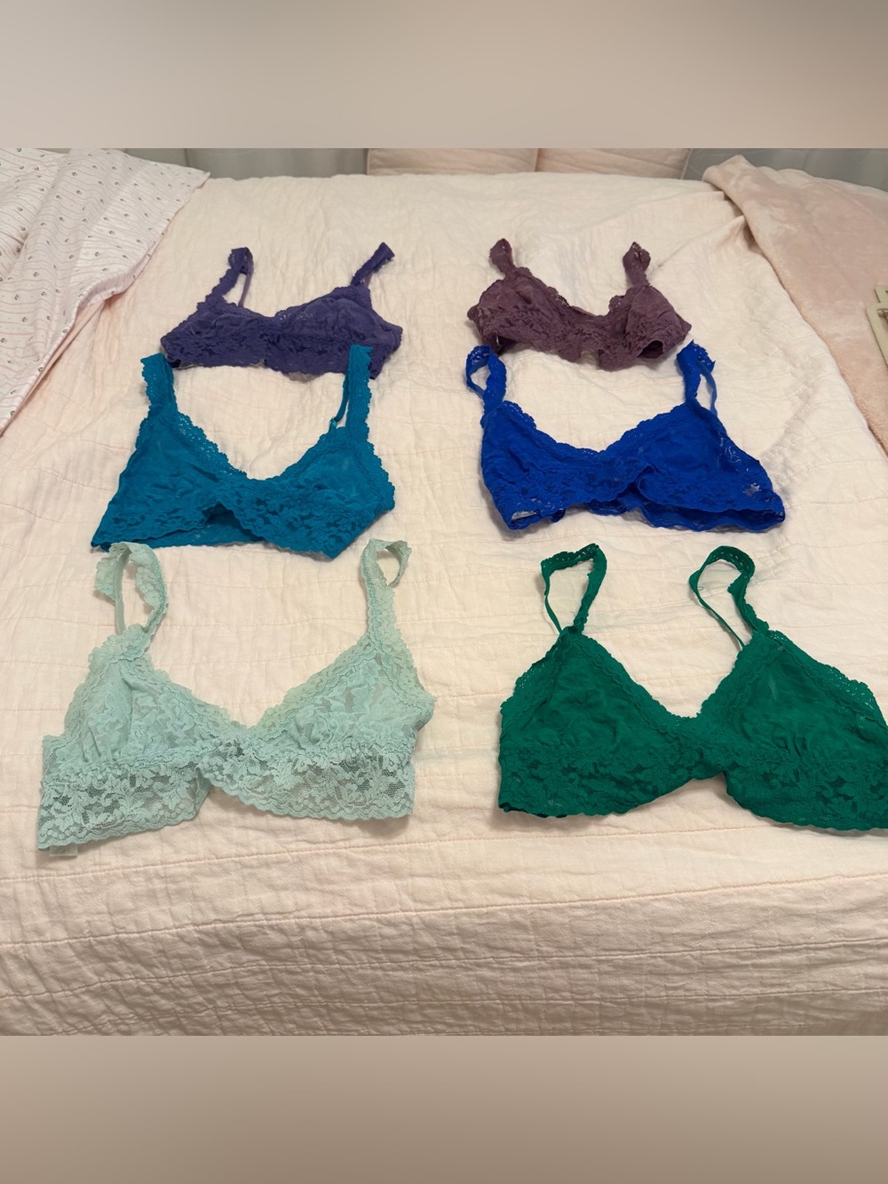 Set Of 6 Hanky Panky Signature Lace Crossover Bralettes Solid Colors